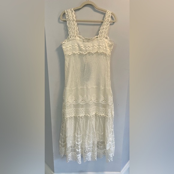 NWT Farm Rio Off-White Nautical Guipure Maxi Dress Lace Crochet Over Lining Sz S - Picture 6 of 8